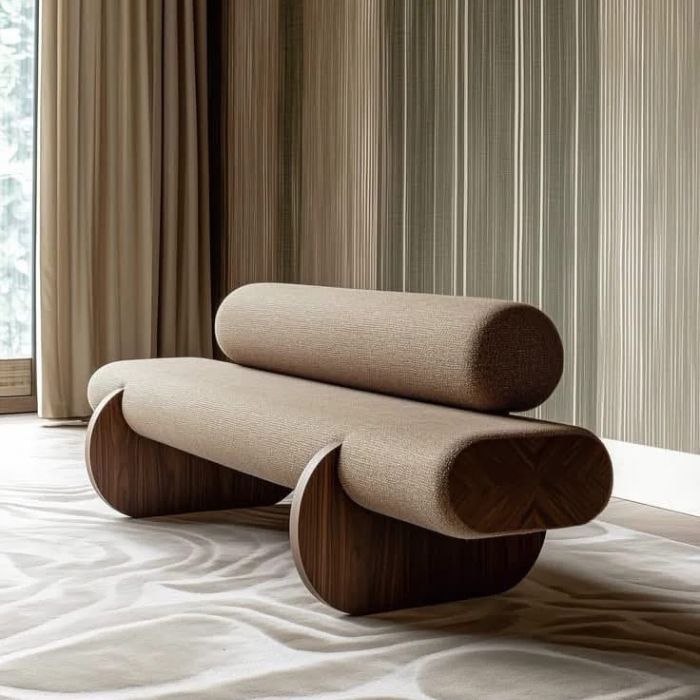 Modern Sculptural Upholstered Bench